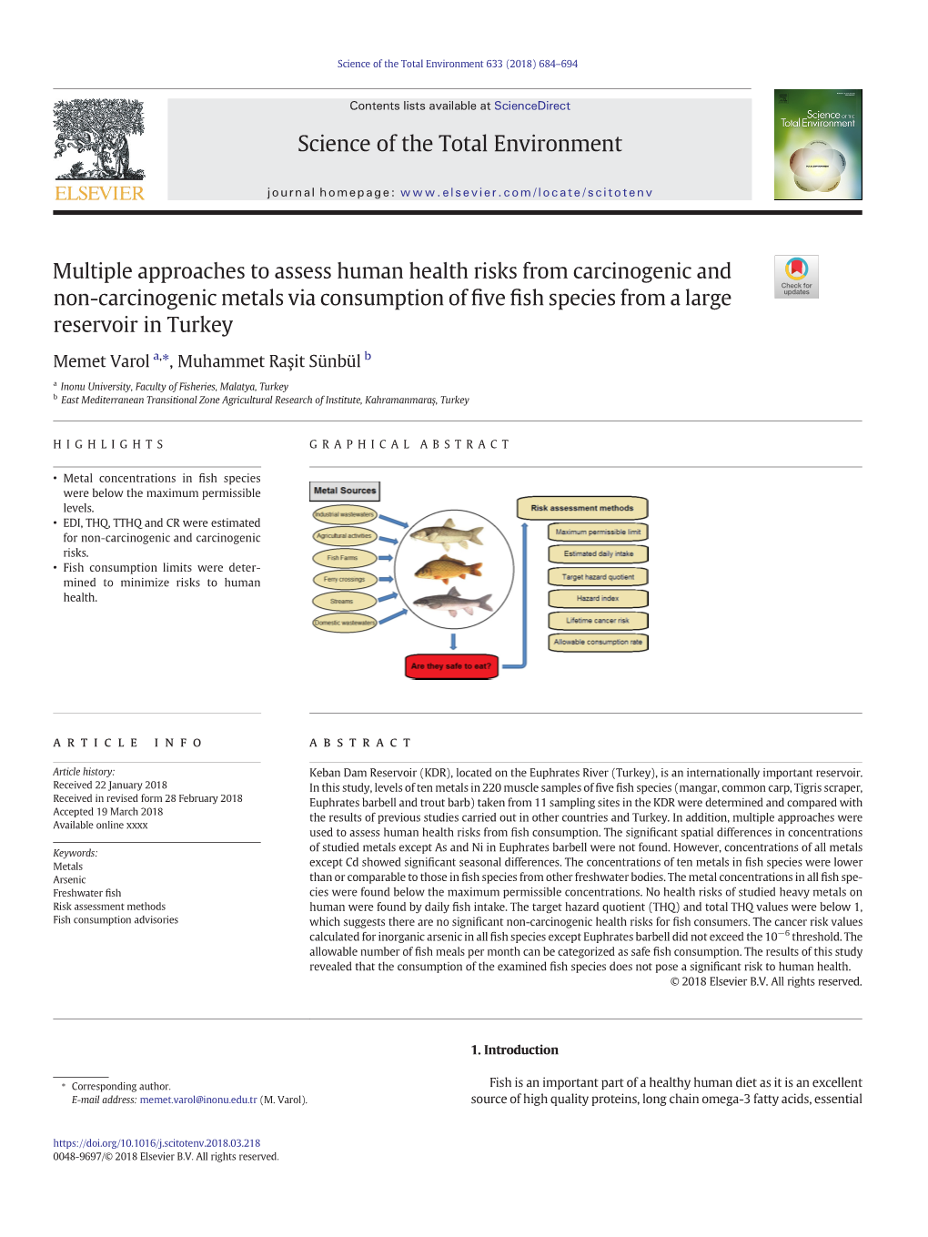 Multiple Approaches to Assess Human Health Risks from Carcinogenic and Non-Carcinogenic Metals Via Consumption of Five Fish Spec