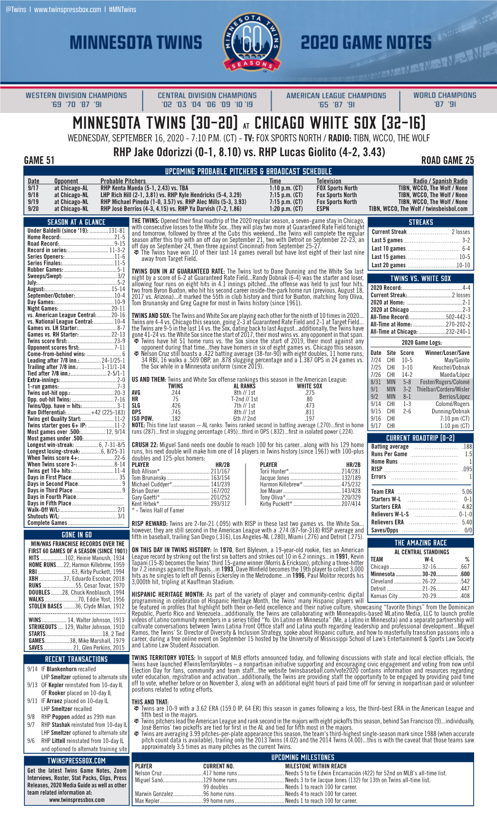 Twins Notes 9-16 at CWS.Pdf