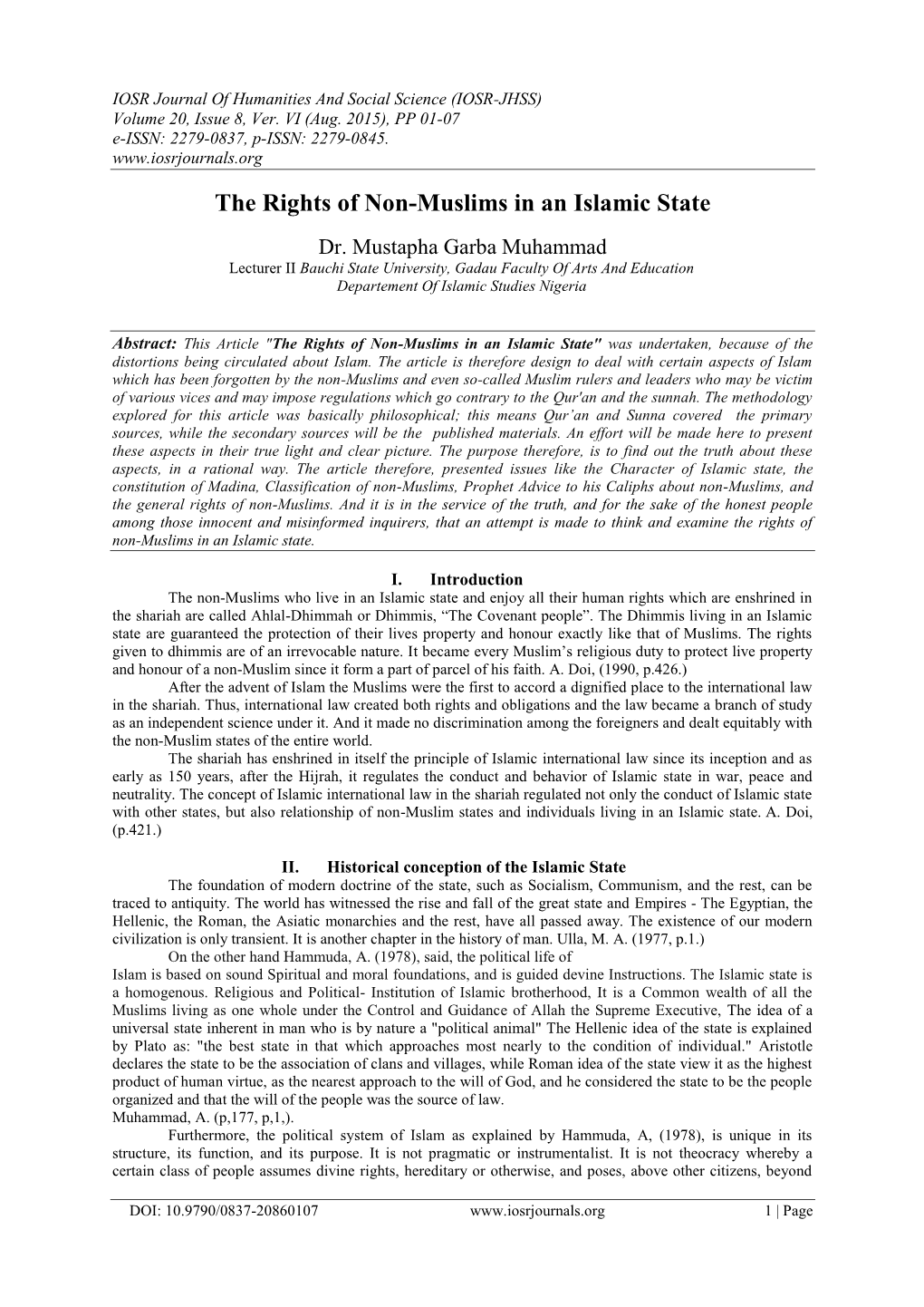 The Rights of Non-Muslims in an Islamic State