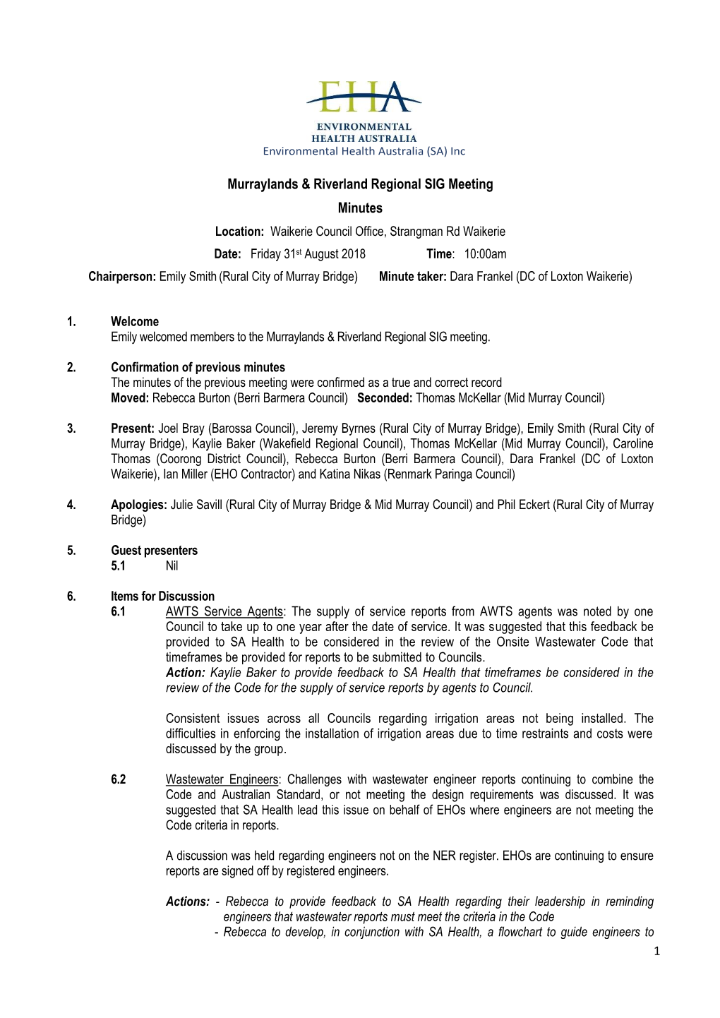 Murraylands & Riverland Regional SIG Meeting Minutes