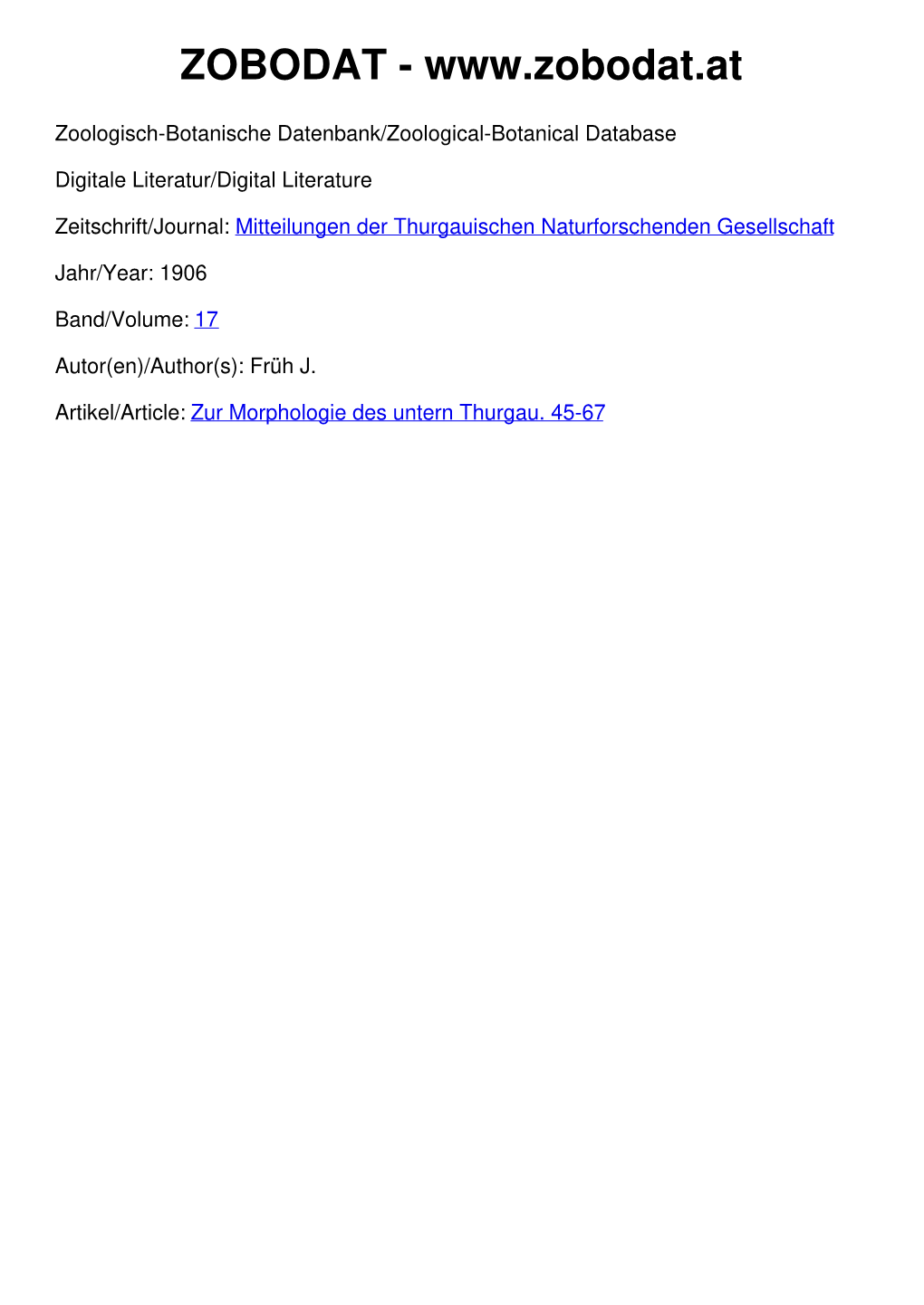 Zur Morphologie Des Untern Thurgau. 45-67 Zur Morphologie Des Untern Thurgau