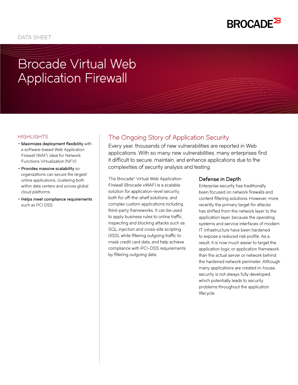 Brocade Virtual Web Application Firewall Datasheet