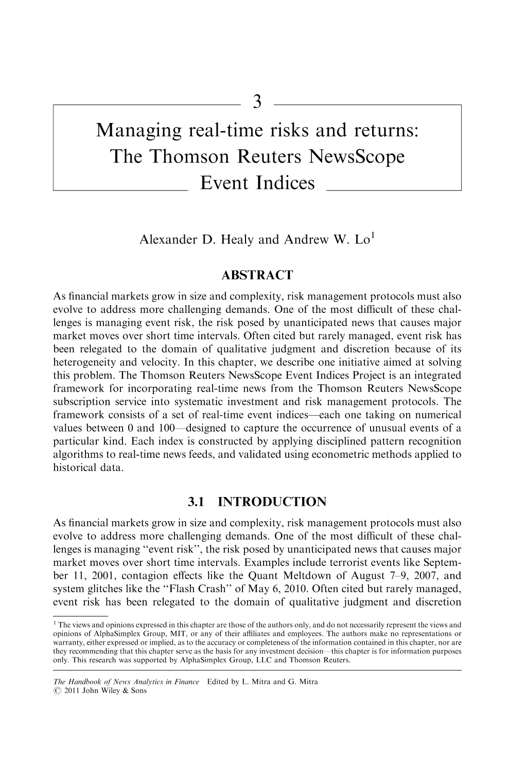 Managing Real-Time Risks and Returns: the Thomson Reuters Newsscope Event Indices