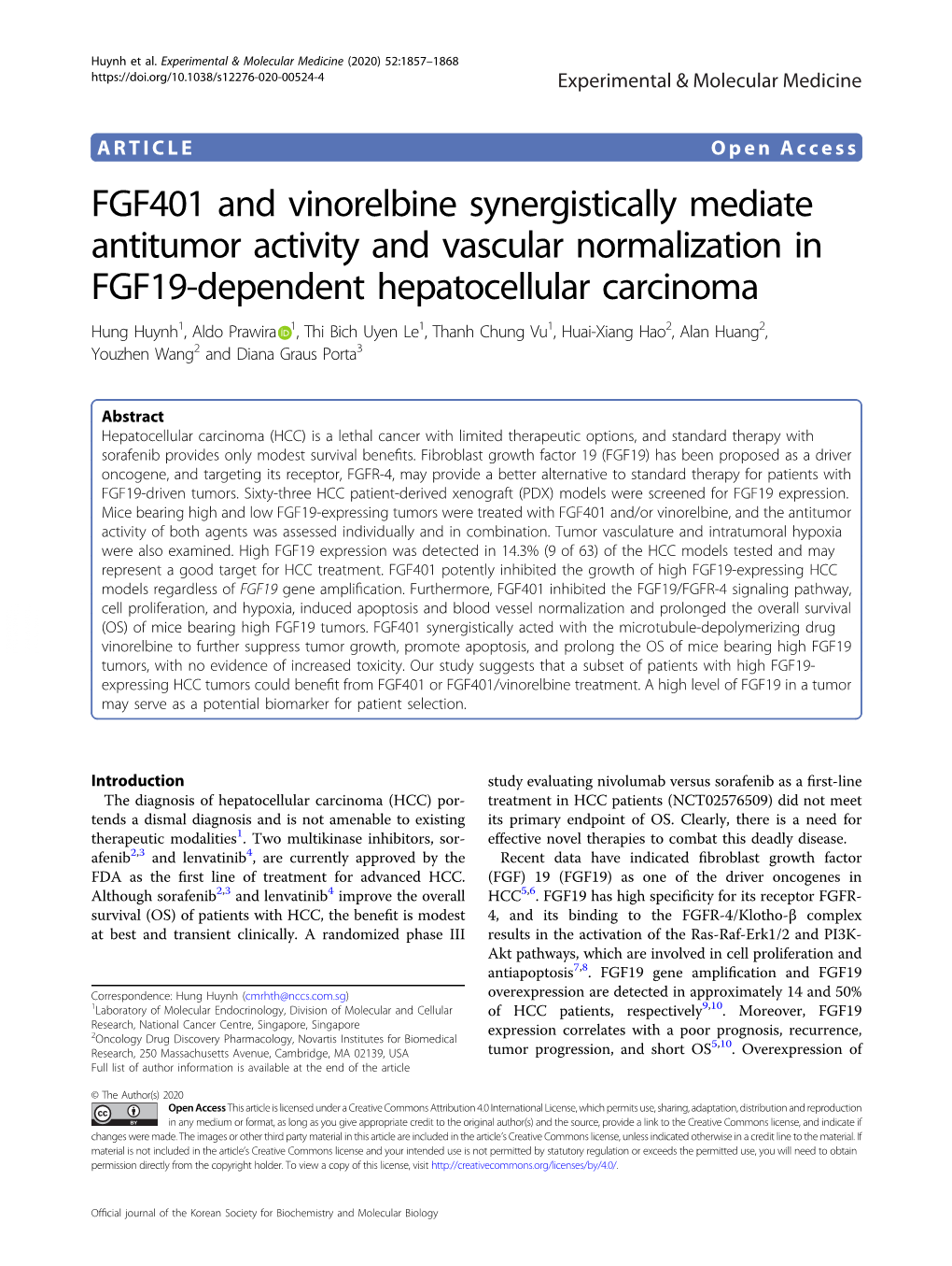 FGF401 and Vinorelbine Synergistically Mediate Antitumor