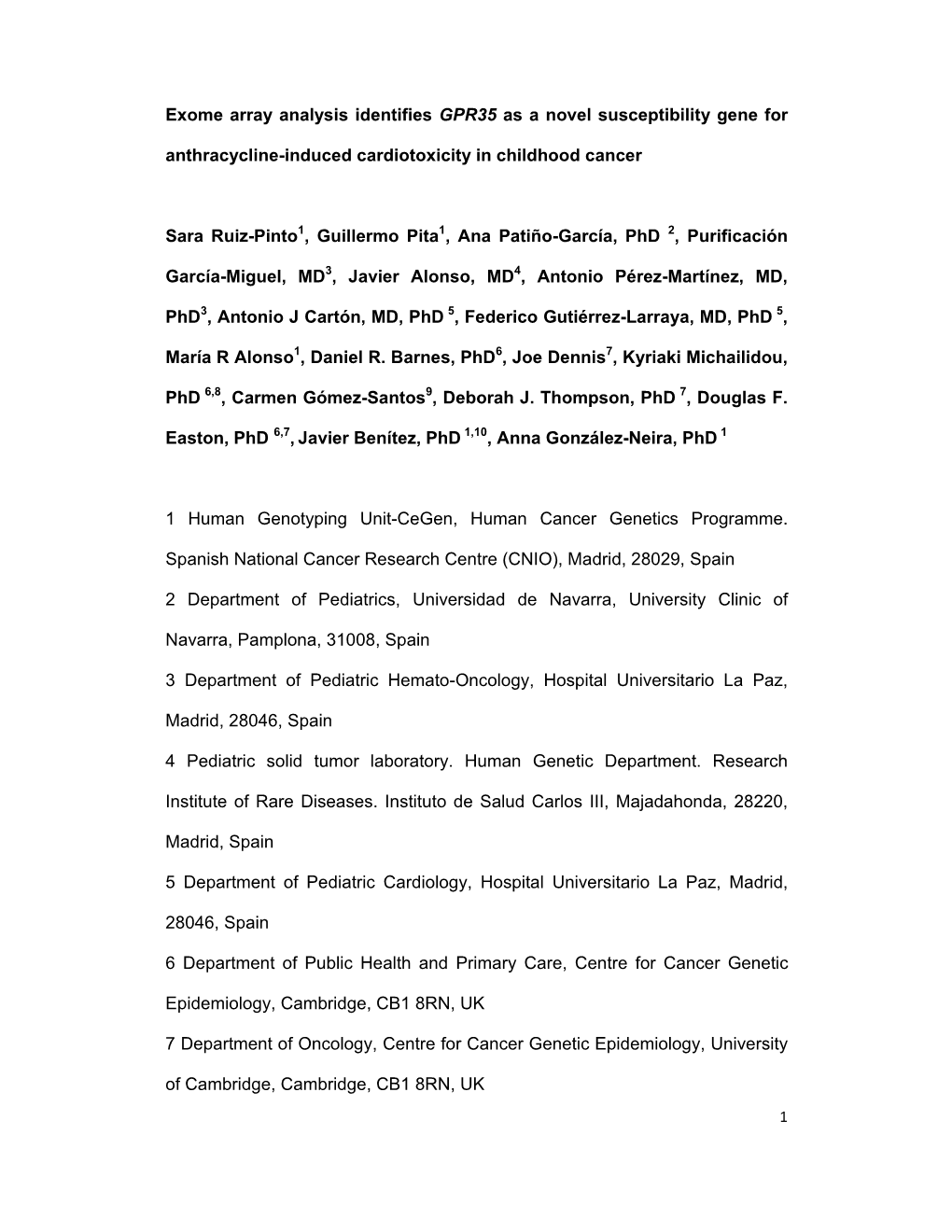 Exome Array Analysis Identifies GPR35 As a Novel Susceptibility Gene for Anthracycline-Induced Cardiotoxicity in Childhood Cancer