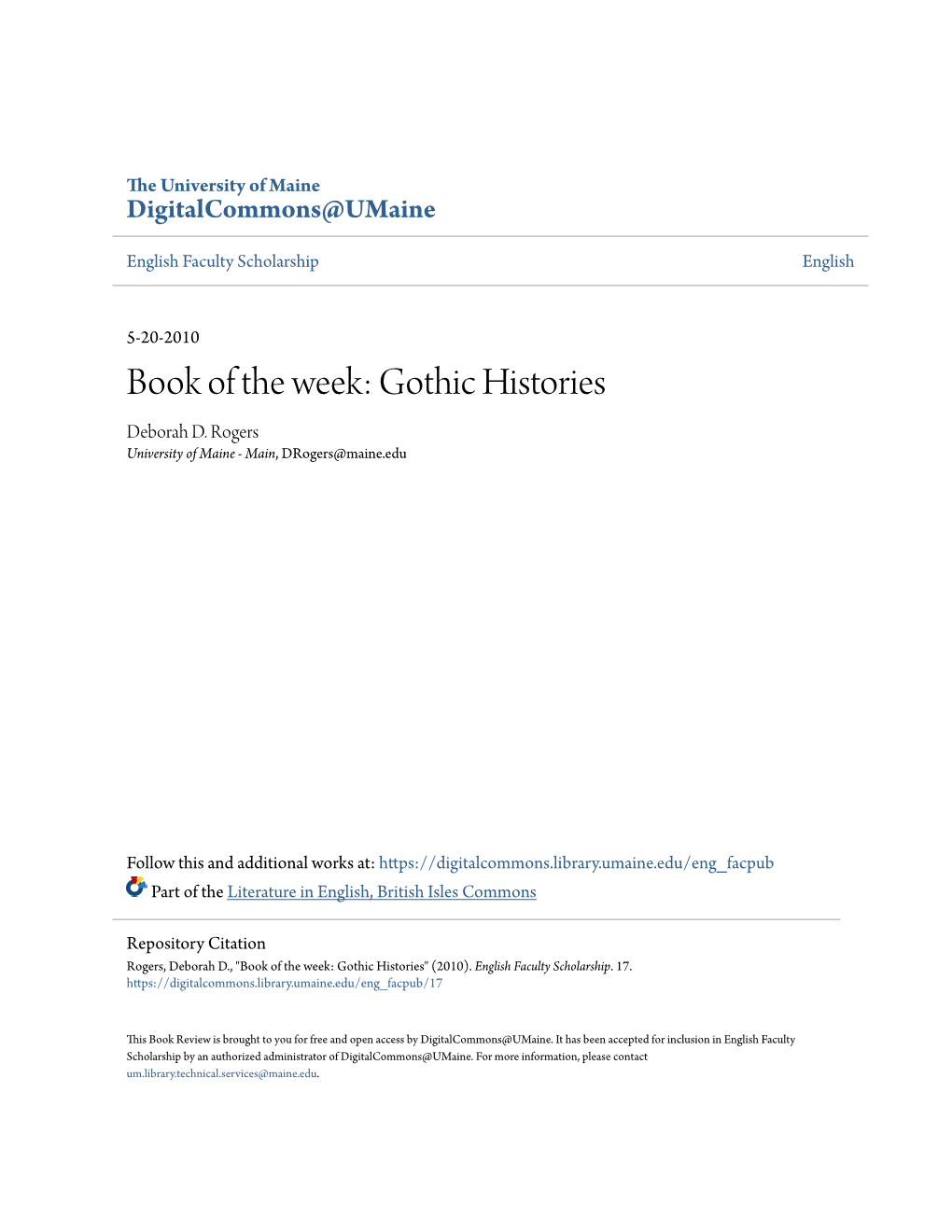 Book of the Week: Gothic Histories Deborah D