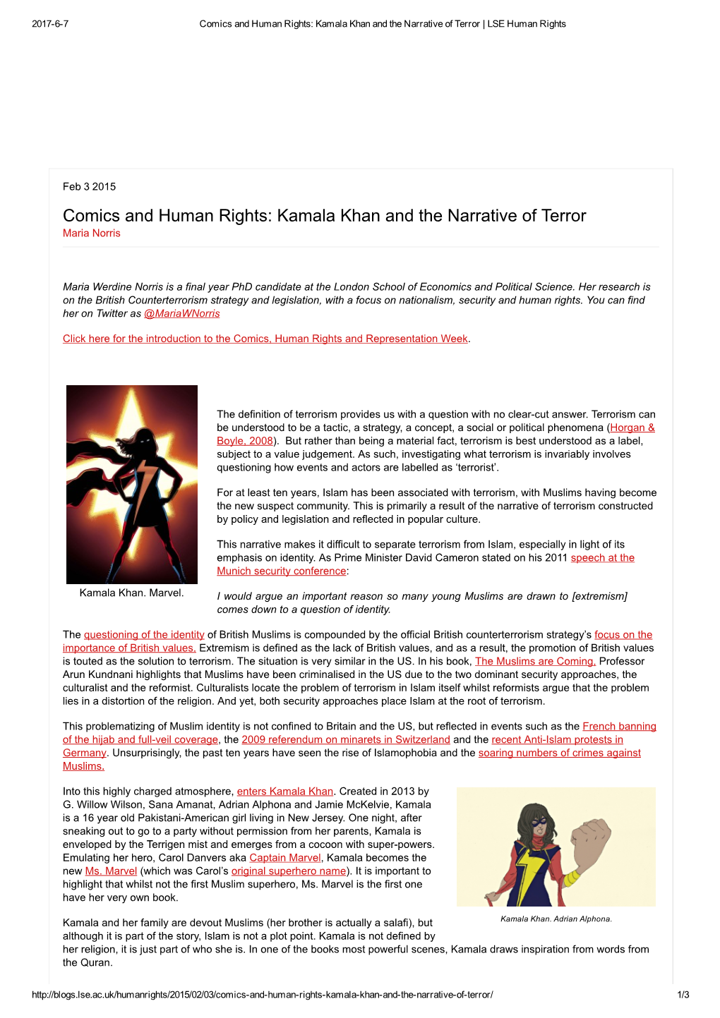 Comics and Human Rights: Kamala Khan and the Narrative of Terror | LSE Human Rights