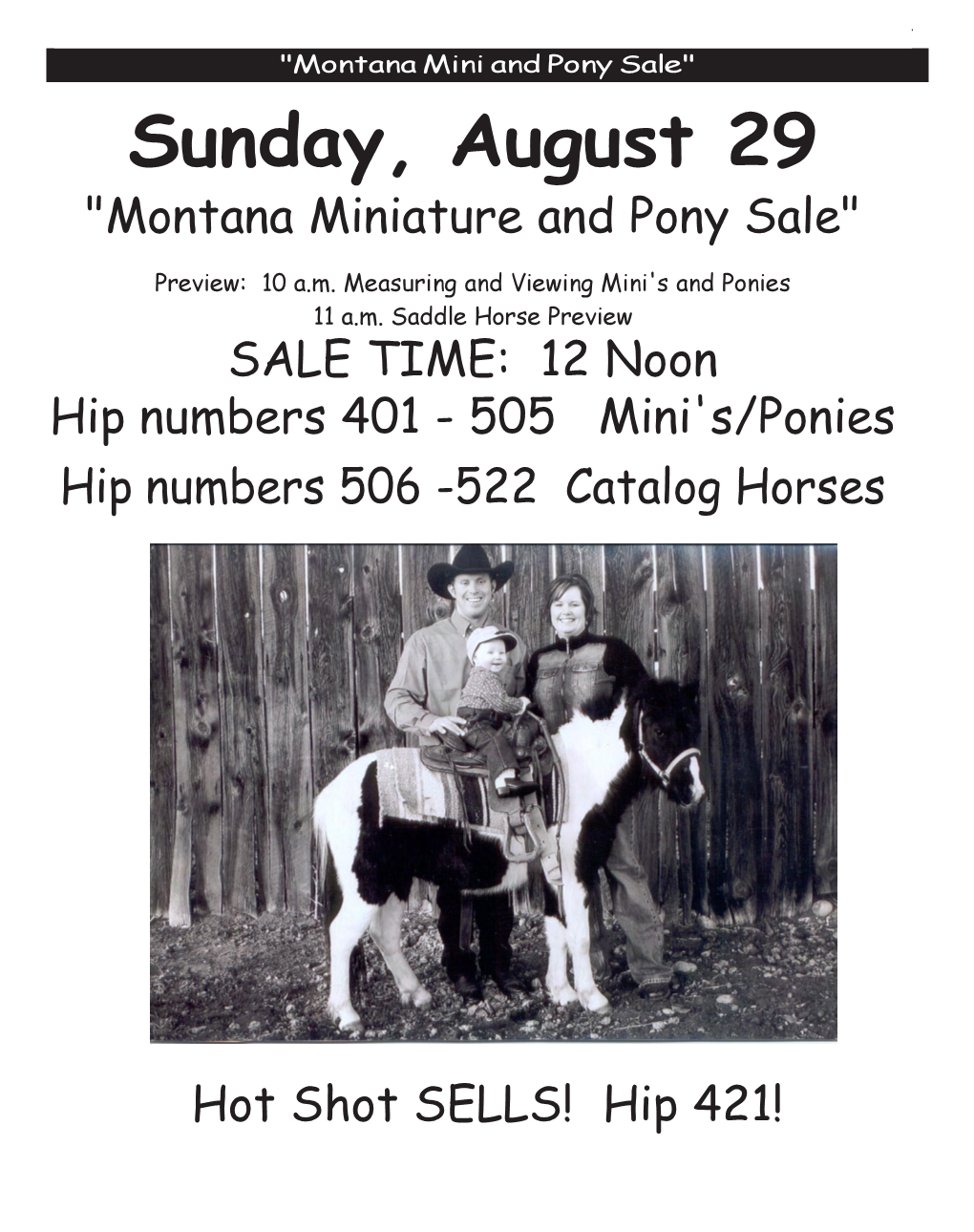 Sunday, August 29 "Montana Miniature and Pony Sale"