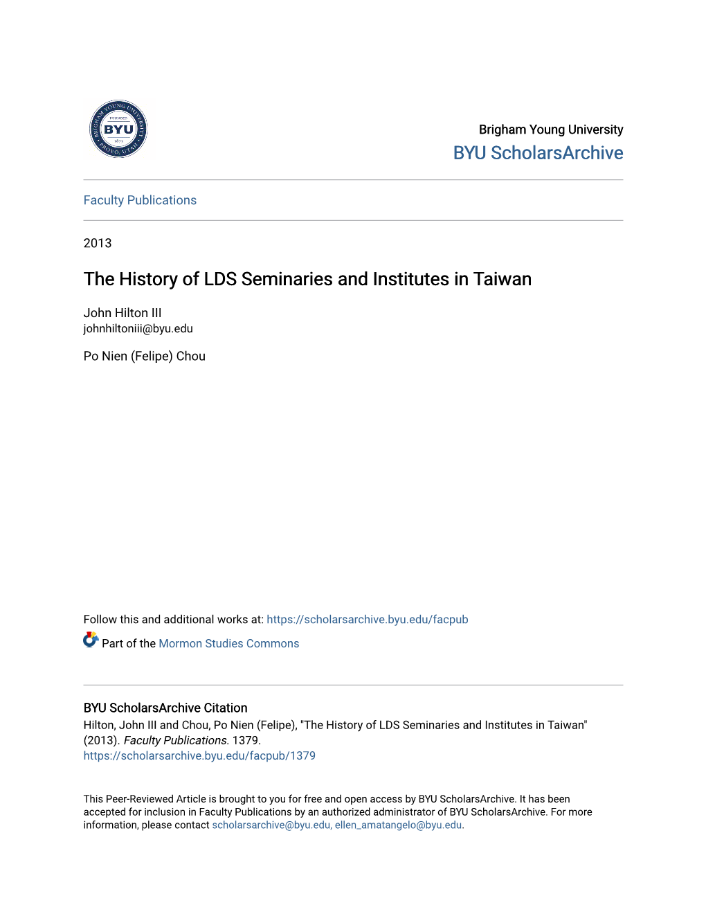 The History of LDS Seminaries and Institutes in Taiwan