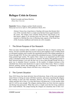 I. Refugee Crisis in Greece.Pdf