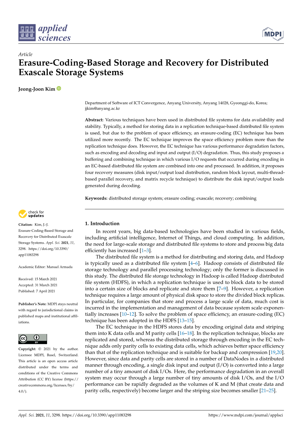 Erasure-Coding-Based Storage and Recovery for Distributed Exascale Storage Systems