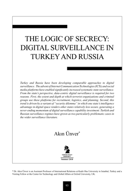 The Logic of Secrecy: Digital Surveillance in Turkey and Russia