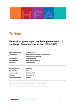 Turkey: National Progress Report on the Implementation of the Hyogo