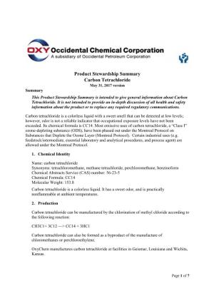 Product Stewardship Summary Carbon Tetrachloride