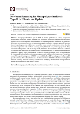 Newborn Screening for Mucopolysaccharidosis Type II in Illinois: an Update