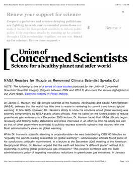 NASA Reaches for Muzzle As Renowned Climate Scientist Speaks out | Union of Concerned Scientists 2/9/16, 11:13 AM