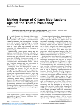 Making Sense of Citizen Mobilizations Against the Trump Presidency Theda Skocpol