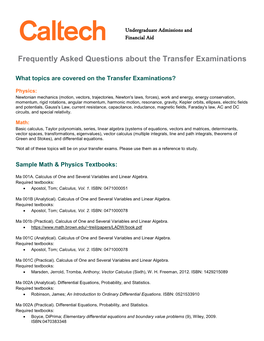 Frequently Asked Questions About the Transfer Examinations