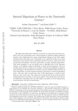 Internal Migrations in France in the Nineteenth Century Arxiv
