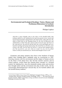 Environmental and Ecological Readings: Nature, Human and Posthuman Dimensions in Scotland