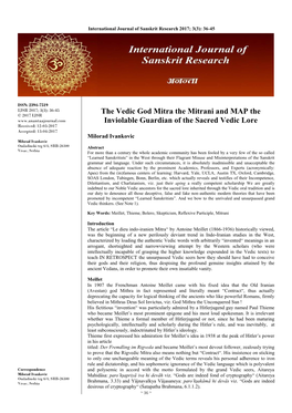 The Vedic God Mitra the Mitrani and MAP the Inviolable Guardian of the Sacred Vedic Lore
