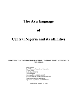 The Ayu Language of Central Nigeria and Its Affinities