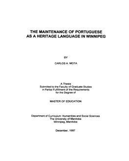 The Maintenance of Portuguese As a Heritage Language in Winnipeg