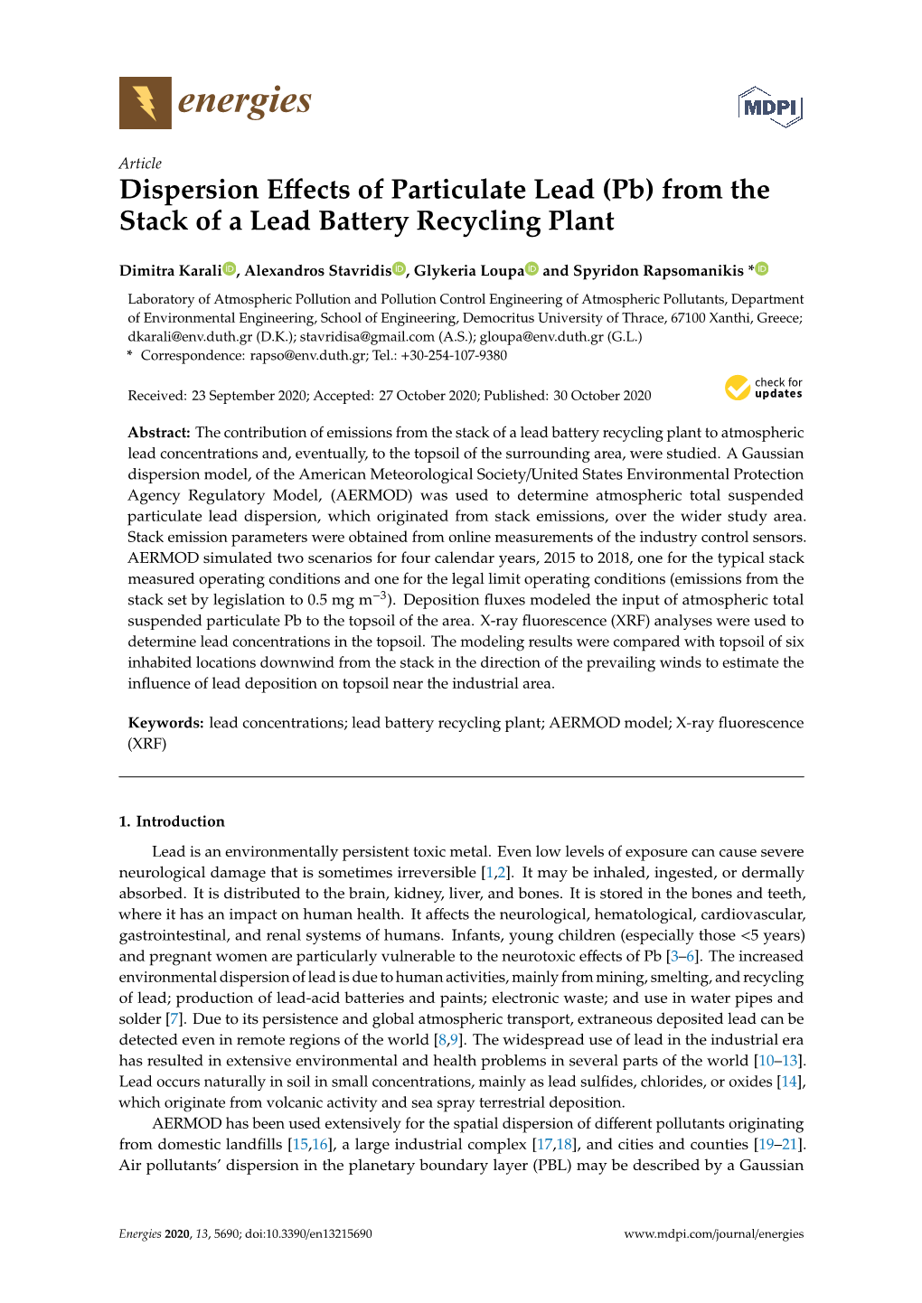 From the Stack of a Lead Battery Recycling Plant