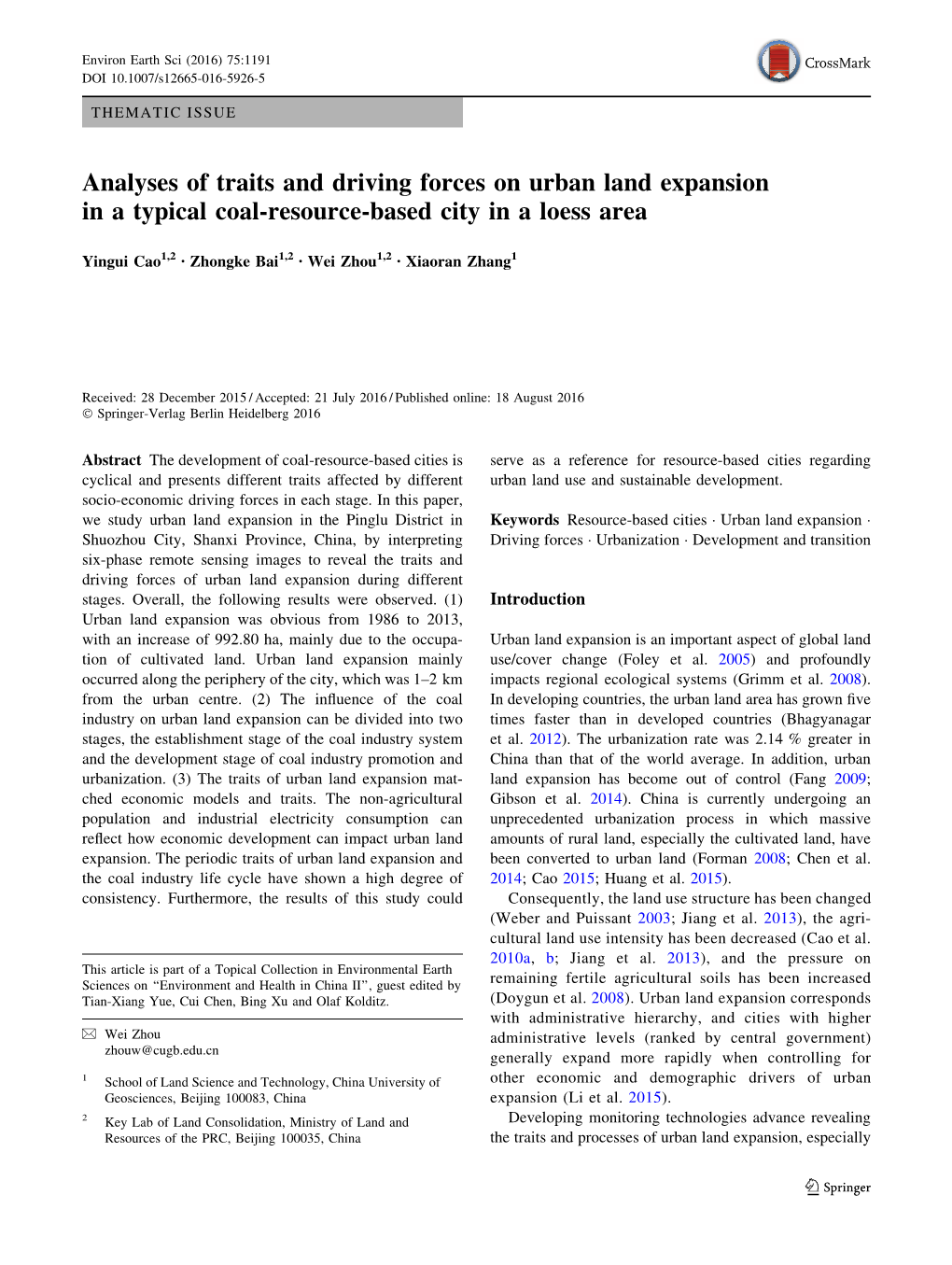 Analyses of Traits and Driving Forces on Urban Land Expansion in a Typical Coal-Resource-Based City in a Loess Area
