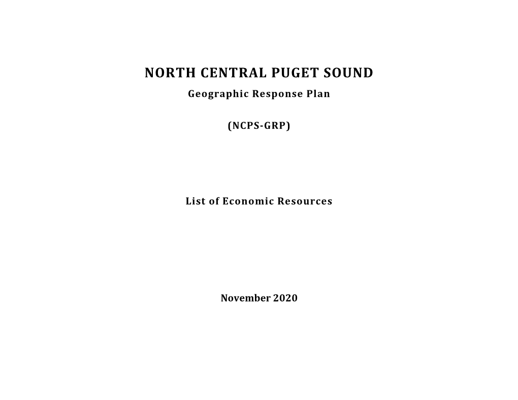 NORTH CENTRAL PUGET SOUND Geographic Response Plan
