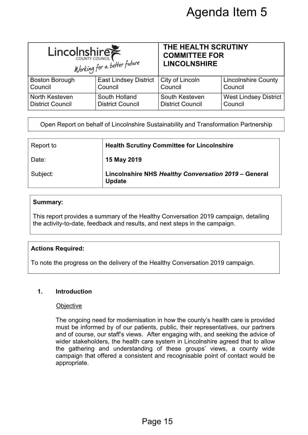 Lincolnshire NHS Healthy Conversation 2019 – General Update