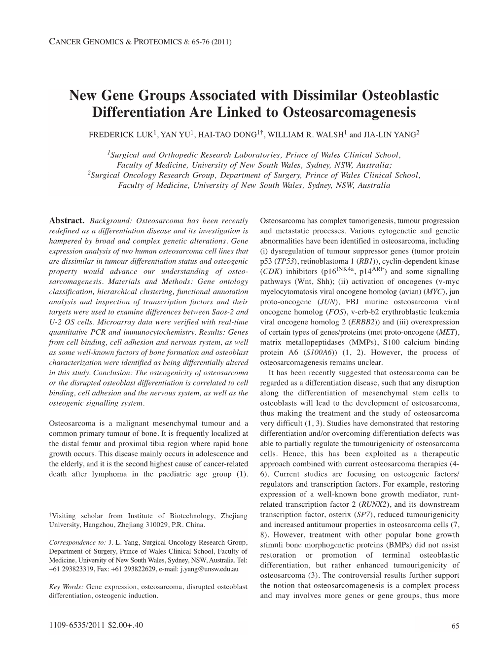 New Gene Groups Associated with Dissimilar Osteoblastic Differentiation Are Linked to Osteosarcomagenesis