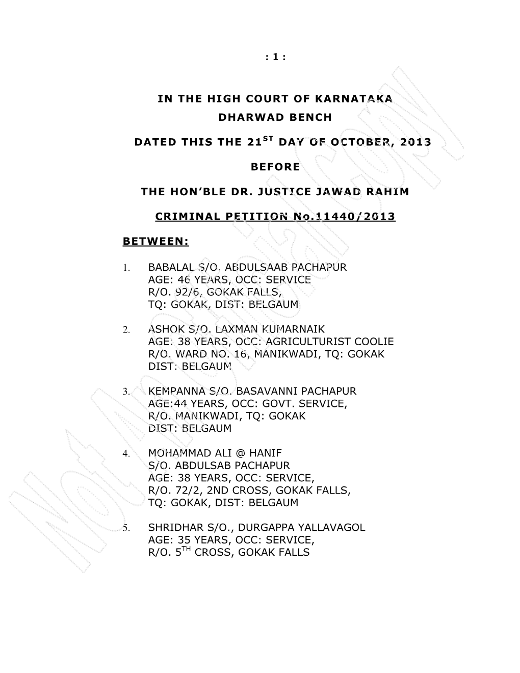 1 : in the High Court of Karnataka Dharwad Bench