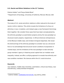 U.S. Racial and Ethnic Relations in the 21St Century Zulema Valdeza1