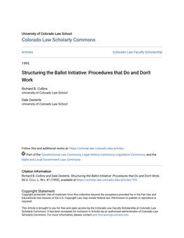 Structuring the Ballot Initiative: Procedures That Do and Don't Work