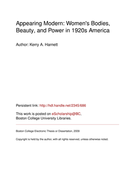 Women's Bodies, Beauty, and Power in 1920S America