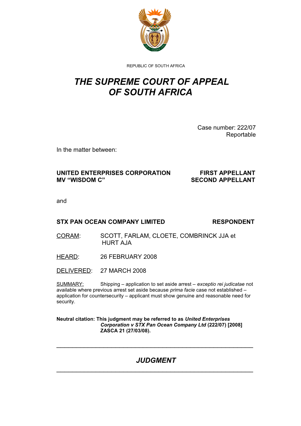 The Supreme Court of Appeal s1