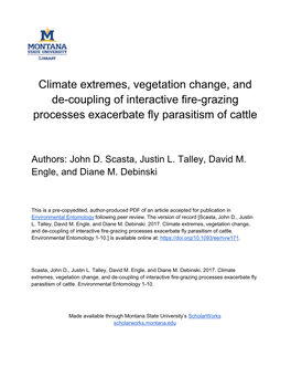 Climate Extremes, Vegetation Change, and De-Coupling of Interactive Fire-Grazing Processes Exacerbate Fly Parasitism of Cattle
