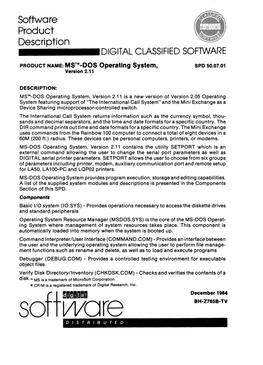 Software Product Description DIGITAL CLASSIFIED Soflware