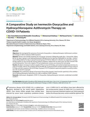 A Comparative Study on Ivermectin-Doxycycline and Hydroxychloroquine-Azithromycin Therapy on COVID-19 Patients
