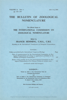The Bulletin of Zoological Nomenclature. Vol 12, Part 5