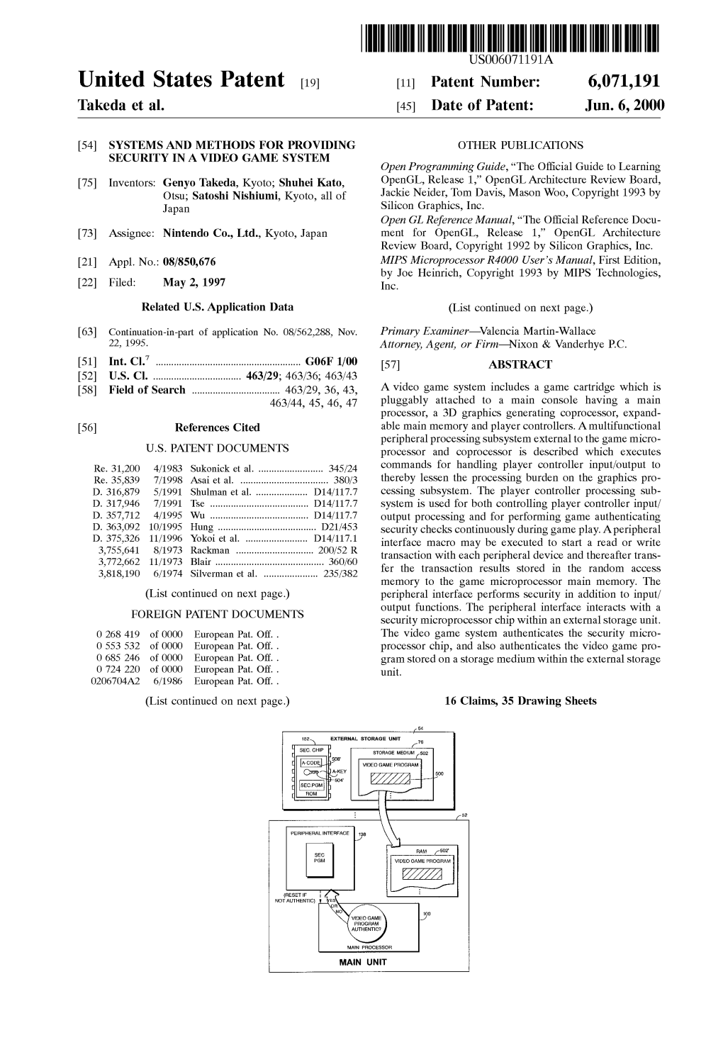 United States Patent (19) 11 Patent Number: 6,071,191 Takeda Et Al