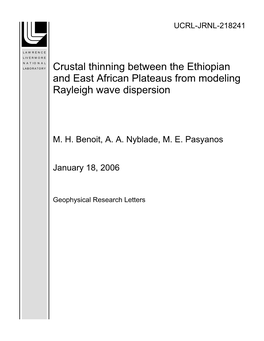 Crustal Thinning Between the Ethiopian and East African Plateaus from Modeling Rayleigh Wave Dispersion
