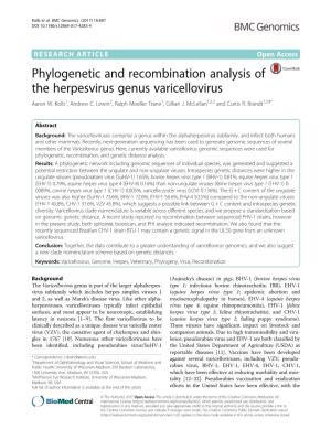 Phylogenetic and Recombination Analysis of the Herpesvirus Genus Varicellovirus Aaron W