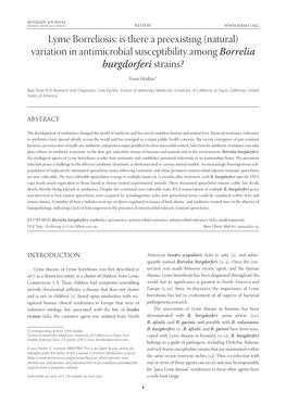 Variation in Antimicrobial Susceptibility Among Borrelia Burgdorferi Strains? Emir Hodzic*