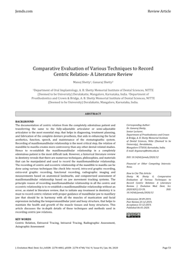 Comparative Evaluation of Various Techniques to Record Centric Relation- a Literature Review