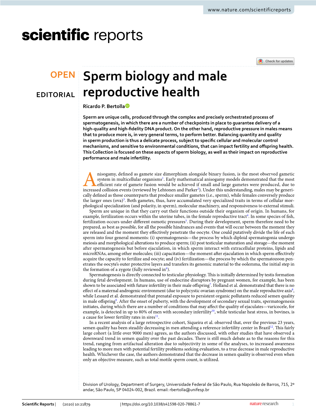 Sperm Biology and Male Reproductive Health