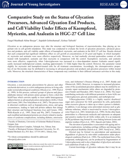 Comparative Study on the Status of Glycation Precursors, Advanced