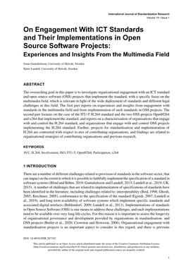 On Engagement with ICT Standards and Their Implementations in Open Source Software Projects: Experiences and Insights from the Multimedia Field