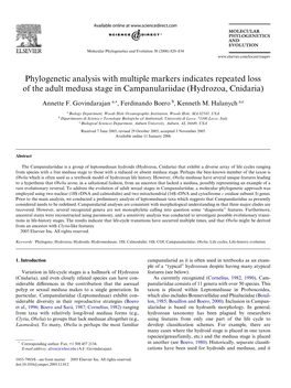 Phylogenetic Analysis with Multiple Markers Indicates Repeated Loss of the Adult Medusa Stage in Campanulariidae (Hydrozoa, Cnidaria)